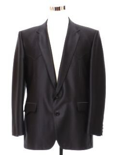1990's Mens Shiny Black Circle-S Western Blazer Sport Coat Jacket