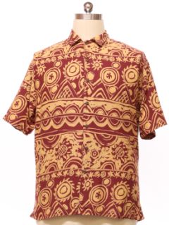 1990's Mens Silk Blend Graphic Print Sport Shirt