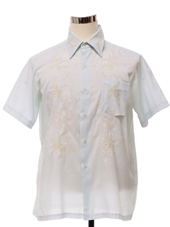 1980's Mens Slightly Sheer Embroidered Sport Shirt