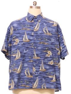 1990's Mens Pierre Cardin Cotton Sailboat Theme Hawaiian Shirt
