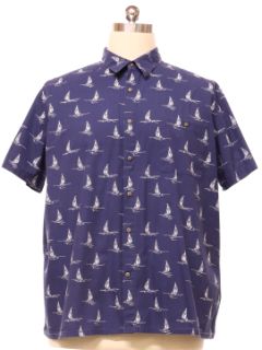 1990's Mens Cotton Sailboat Theme Graphic Print Sport Shirt