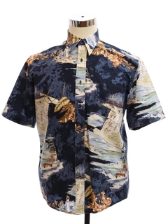1990's Mens Cotton Graphic Print Sport Shirt