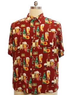 1990's Mens Rayon Beer Themed Hawaiian Shirt