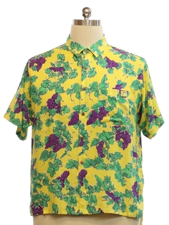 1990's Mens Big Dogs Rayon Vineyard Graphic Print Sport Shirt