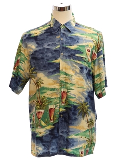 1990's Mens Rayon Cocktail Theme Hawaiian Shirt