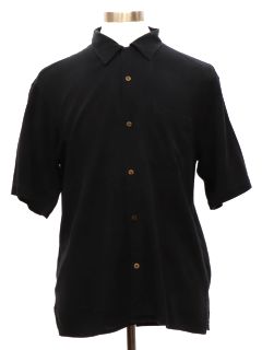 1990's Mens Black Silk Sport Shirt
