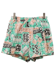 1980's Womens Totally 80s Graphic Print Swim Shorts