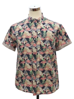 1990's Mens Flamingo Theme Graphic Print Sport Shirt