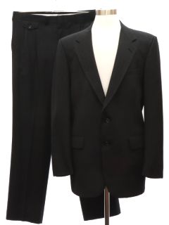 1980's Mens Black Wool Pinstriped Kuppenheimer Suit