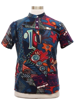 1970's Mens Mod Op Art Print Shirt