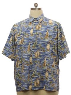 1990's Mens Cotton Pierre Cardin Sailboat Print Hawaiian Shirt