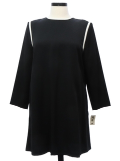 1980's Womens A-Line Rayon Blend Black Dress