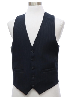 1980's Mens Dark Blue Pinstriped Wool Suit Vest