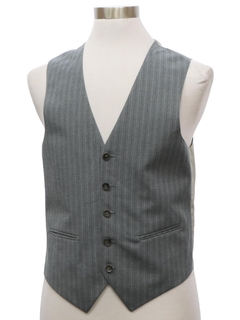 1980's Mens Grey Pinstriped Wool Suit Vest