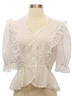1980's Womens Totally 80s Sheer Ruffled Front Prairie Style Shirt