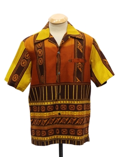 1950's Mens Mod Cotton Barkcloth Hawaiian Shirt