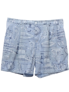 1980's Mens Nautical Theme Boat Print Cotton Shorts