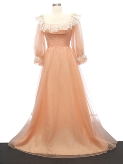 1970's Womens Prairie Style Prom Or Cocktail Dress
