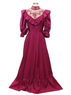 1970's Womens Victorian Prairie Style Prom Or Cocktail Dress