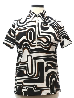 1960's Womens Mod Op-Art Psychedelic Print Knit Shirt