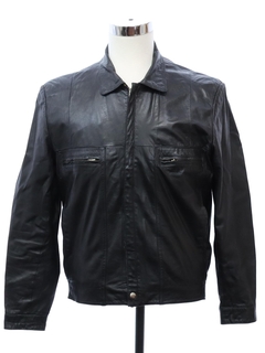1980's Mens Cafe Racer Style Leather Zip Jacket