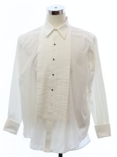 1980's Mens Pleated French Cuff Tuxedo Shirt