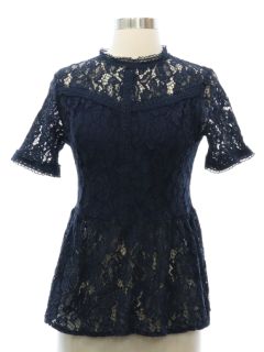 1990's Womens Dark Blue Lace Shirt