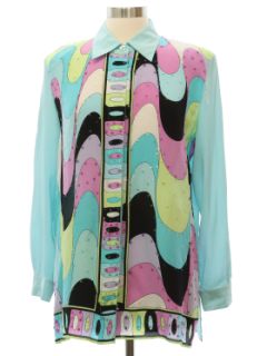 1990's Womens Diane Gilman Op-Art Shirt