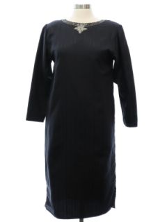 1980's Womens Totally 80s Black Silk Dress