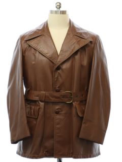 1970's Mens Mod Leather Car Coat Jacket