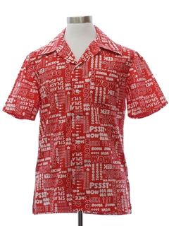 1970's Mens Onomatopoeia Themed Sport Shirt
