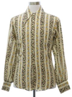 1970's Mens Print Disco Style Cotton Blend Hippie Shirt