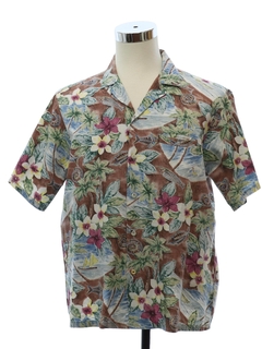 1980's Mens Barefoot N Paradise Cotton Reverse Print Hawaiian Shirt