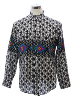 1990's Mens Wicked 90s Geometric Print Western Shirt
