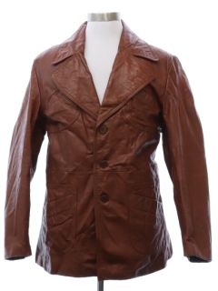 1970's Mens Mod Leather Car Coat Jacket