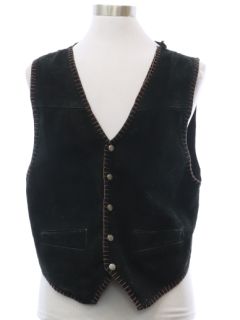 1990's Mens Black Suede Leather Vest