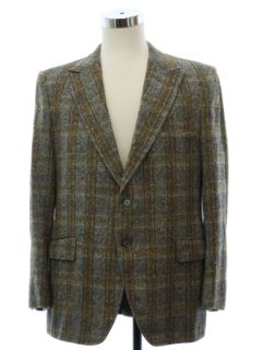 1970's Mens Mod Plaid Wool Rough Rider Blazer Sport Coat Jacket
