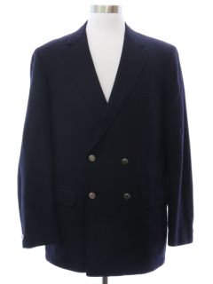 1960's Mens Dark Blue Double Breasted Blazer Sport Coat Jacket