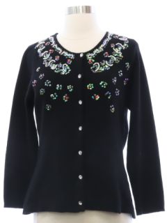 1990's Womens Angora Blend Beaded And Sequined Cocktail Sweater