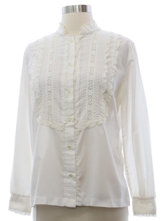 1970's Womens Ruffled Front Prairie Style Secretary Shirt