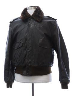 1970's Mens Dark Brown Leather Bomber Jacket