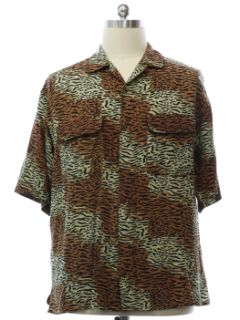 1990's Mens Wicked 90s Club/Rave Graphic Print Rayon Sport Shirt