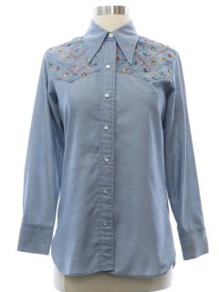 1970's Womens Grunge Chambray Western Hippie Shirt