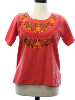 1980's Womens Huipil Style Embroidered Shirt