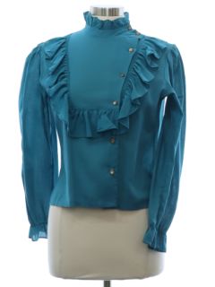 1970's Womens Ruffled Front Western Prairie Shirt