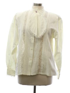 1980's Womens Ruffled Front Eduardian Style Prairie Shirt