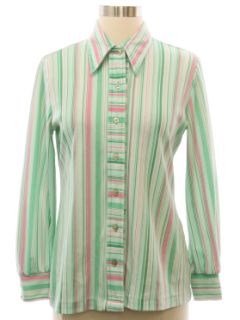 1970's Womens Striped Print Disco Shirt