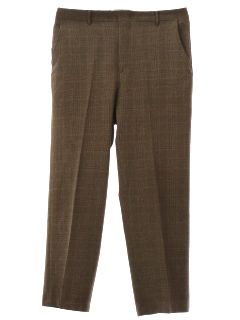 1980's Mens Subtle Plaid Flat Front Wool Blend Slacks Pants