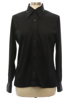 1970's Womens Black Solid Disco Shirt