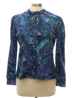 1970's Womens Print Disco Style Secretary Shirt